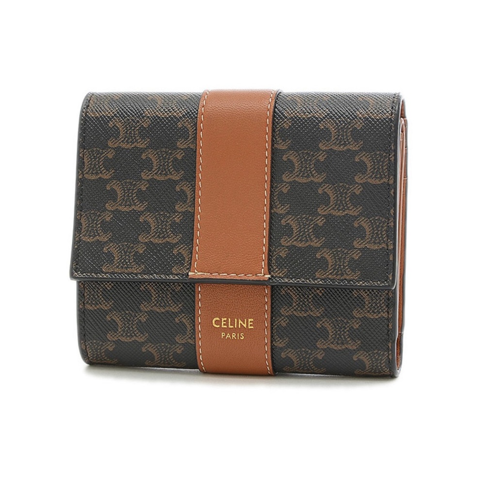 CELINE Triomphe Small Trifold Wallet Tan